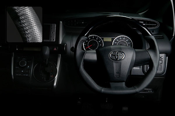 REAL ガングリップステアリング ピアノブラック ブラックステッチ 20系ウィッシュ・150系オーリス 純正3本スポークタイプ