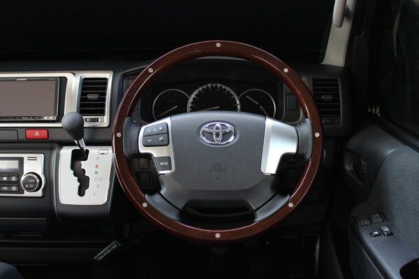 Rakuten - REAL オールウッドステアリング ダークブラウンウッド/スタッド 200系ハイエース（H25/12〜 4型以降）