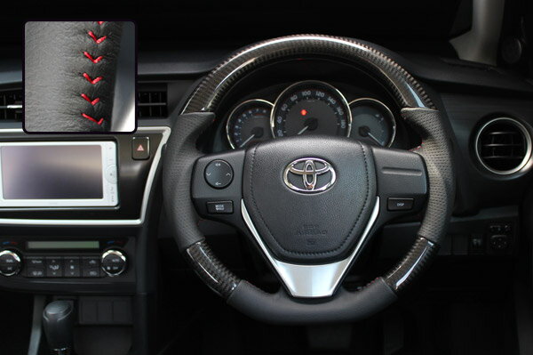 REAL ガングリップステアリング プラチナブラックカーボン レッドステッチ 180系オーリス・10系アイシス（後期）