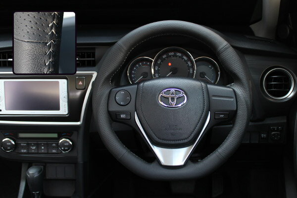 REAL ガングリップステアリング ブラックオールレザー シルバーステッチ 180系オーリス・10系アイシス（後期）