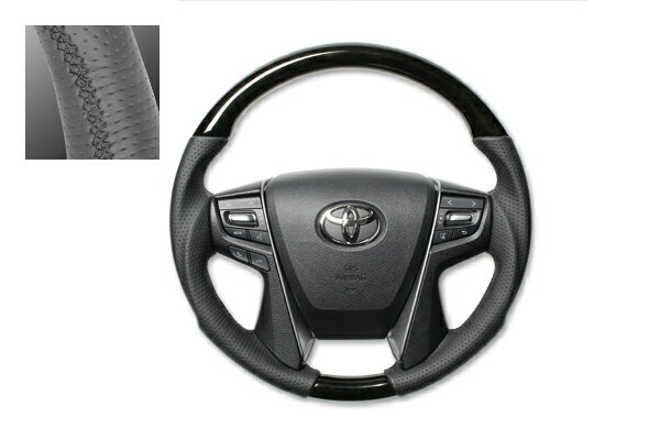 REAL ガングリップステアリング （ラウンドシェイプ）ブラックウッド ブラックユーロステッチ 30系アルファード・ヴェルファイア