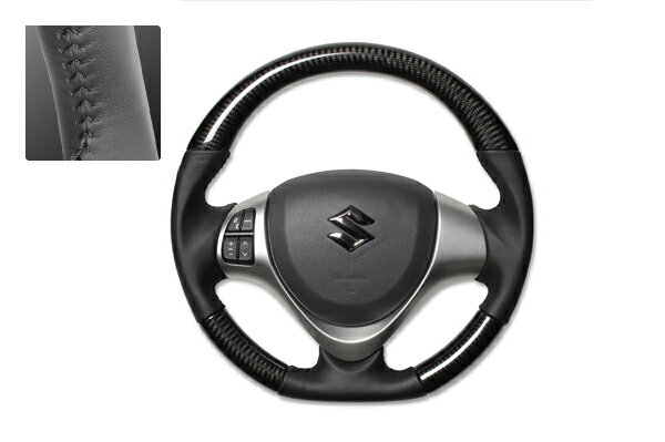 REAL ガングリップステアリング ブラックカーボン ブラックステッチハスラー（MR31S）・フレアクロスオーバー（MS31S）