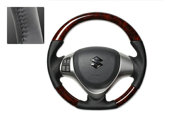 Rakuten - REAL ガングリップステアリング ブラウンウッド ブラックステッチハスラー（MR31S）・フレアクロスオーバー（MS31S）