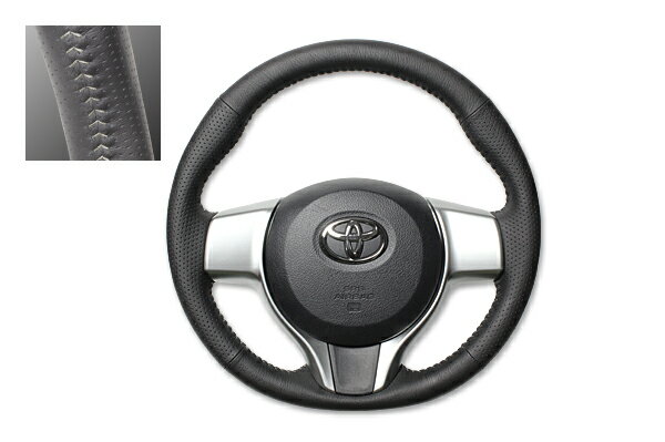 REAL ノーマルグリップステアリング ブラックオールレザー シルバーステッチ 130系ヴィッツ・120系ラクティス