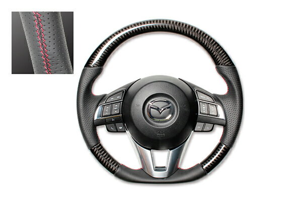 REAL ガングリップステアリング ブラックカーボン レッド×ブラックユーロステッチ CX-5（KE）・CX-3前期（DK）・アクセラ前期（BM/BY）・デミオ前期（DJ）