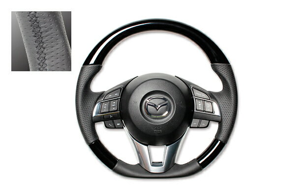 REAL ガングリップステアリング ピアノブラック ブラックユーロステッチ CX-5（KE）・CX-3前期（DK）・アクセラ前期（BM/BY）・デミオ前期（DJ）