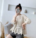 送料無料ブラウス トップス レディース スカラップ 花柄 総レース フォーマル オフィス 裏地付き 春 夏 7分袖 ナチュラル【Anytime】 その1