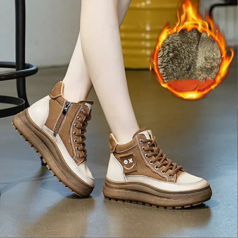 ショートブーツ レディース レディース ラウンドトゥ ハイカットイギリス風 短靴レディース　バイク ブーツ 防水 耐摩擦　 本革 厚底 ぺたんこ ファスナー 編み上げ シンプル 通勤 通学【Anytime】