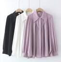 シフォンシャツ 大きいサイズ 100kgまで レディース 長袖 ブラウス シフォン シャツ 長袖 トップス シフォンブラウス とろみ vネック 大人 春 秋【Anytime】