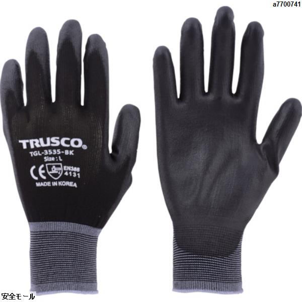 TRUSCO カラーナイロン手袋PU手のひらコート ブラック L TGL3535BKL 1双