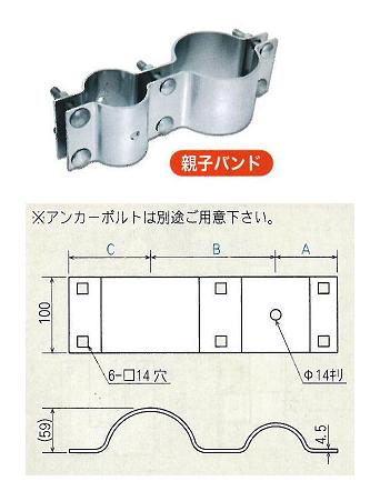 ガードレール用道路反射鏡（カーブミラー）支柱取付金具　親子バンド(φ76.3×φ114.3mm ) 1セット（2個）ナック・ケイ・エス