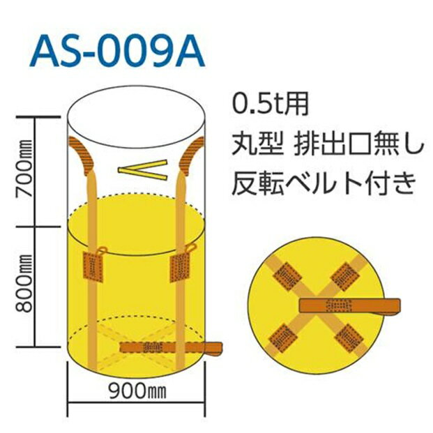 ワンウエイコンテナバッグ（0.5トン土のう）　　丸型　AS-009A 　10枚セット