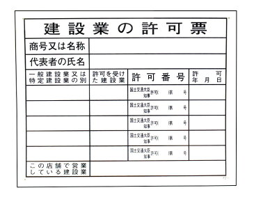 法令登録票　建設業の許可票　事務所用