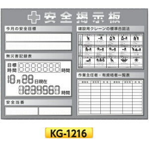 システム安全掲示板 スチール製ミニ掲示板 900×1200 KG-1216 今月の安全目標・無災害記録表・建設用クレーンの標準合図法・作業主任者、有資格者一覧表【大型商品・個人宅配送不可】