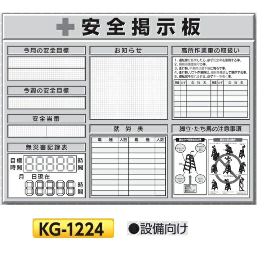 システム安全掲示板　スチール製ミニ掲示板　設備向け　3列 900×1200　KG-1224 安全目標・安全当番・無災害記録表・就労表・高所作業車の取扱・脚立、たち馬の注意事項【大型商品・個人宅配送不可】【代引不可】