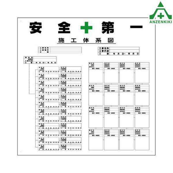 楽天安全保安用品専門　安全機器（株）当社オリジナル 施工体系図看板D 約910×910mm工事看板 道路工事 立て看板 スタンド看板 案内板 路上設置看板 特注看板 法令許可票 法定表示板 建築現場看板 建設業の許可票 建設許可票 労災保険関係成立票 道路使用占用許可表示板 建築基準法による確認済