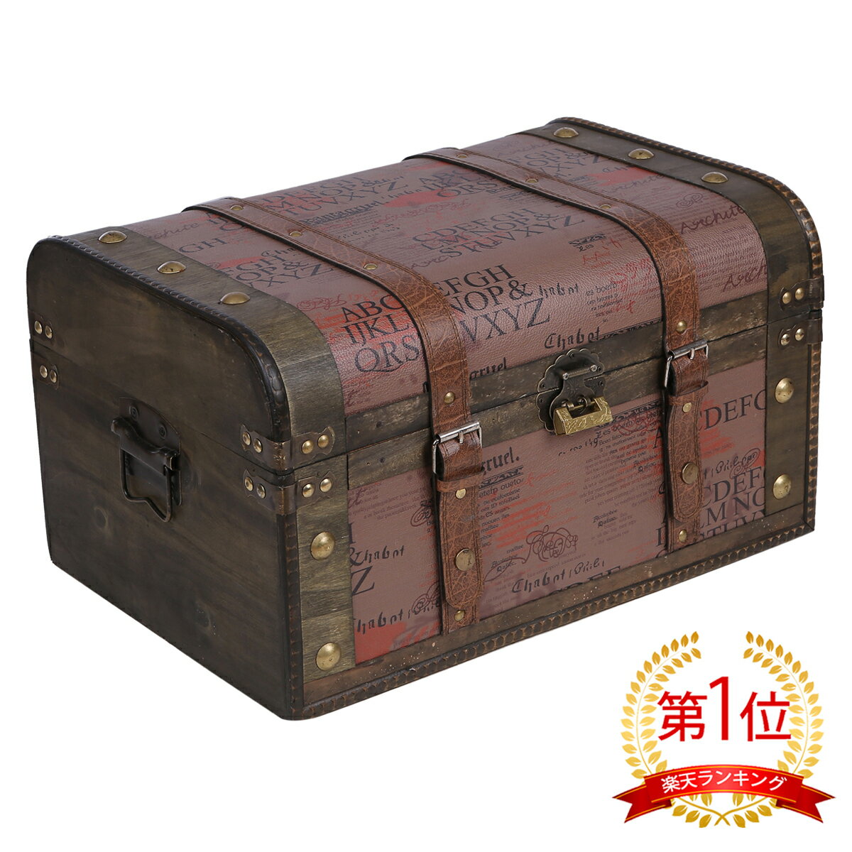 鍵付き 海賊木箱 アンティーク宝箱 大サイズ 横幅約45cm レトロ カリビアン 財宝 パイレーツ 収納箱