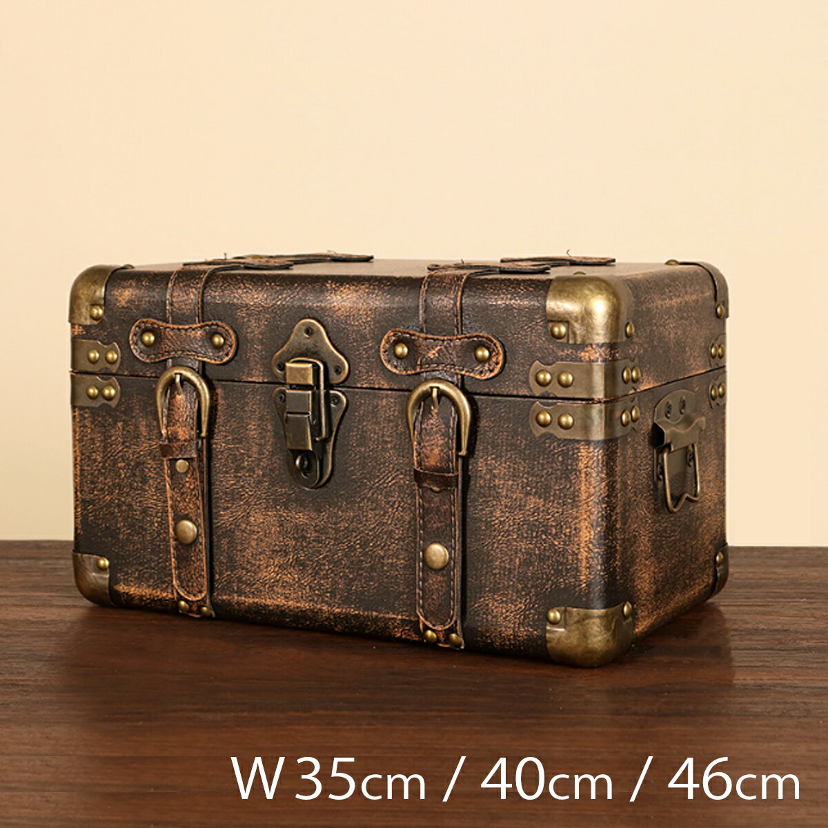 鍵付き アンティーク宝箱 ヴィンテージ宝箱 アンティーク木箱 アンティーク調木箱 海賊木箱 宝石箱 横..