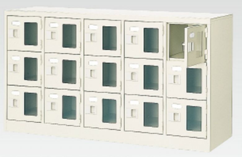 15人用シューズボックス(窓付き)(中棚なし)(鍵付き)(3段×5列) 【地域限定送料無料】 /MI-BST5-3WMXK(N)