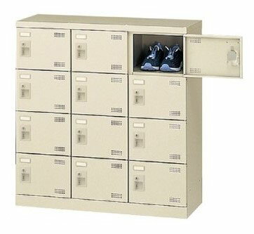 12人用シューズボックス シリンダー錠 合鍵2本付き 3列4段 【地域限定送料無料】/SE-SLB-M12-S2