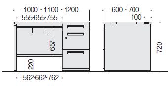 デュエナ 片袖机 デスク パネル脚 A4-3段 Kタイプ W1000×D600×H720mm /TO-DUK-106-A3P □/□ [3]