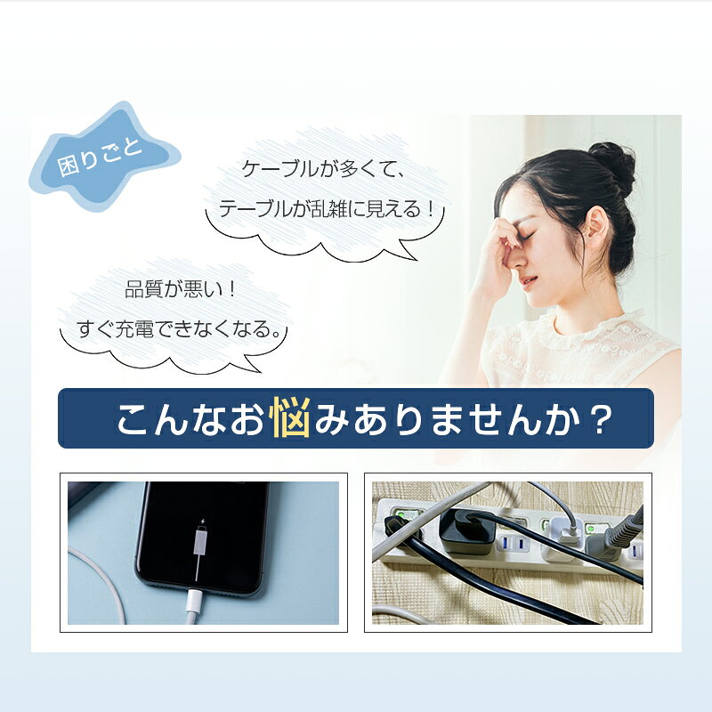 6in1 USBケーブル マルチケーブル iPhone17ケーブル iPhone16 16Plus 16Pro 16ProMax充電ケーブル USB Type-C データ伝送 高速充電 480Mbps 高速データ通信 スッキリ収納 USB-A Micro-USB 絡まない マジックテープ付き 送料無料【PL保険加入済み製品・安心】 aoc-shop-10000868 AOC楽天市場店 サンプル画像3