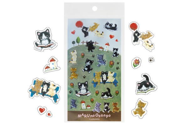 【日本製】　オリジナル　まるのおさんぽ　シールまるとあそぼー　猫　ネコ　ねこ　動物　アニマル　ステッカー　文房具　雑貨　グッズ　かわいい