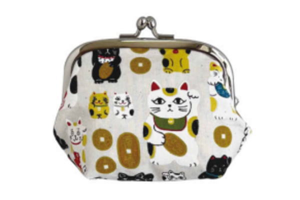 【送料無料】【オリジナル】3.6寸マチ付きポーチ【ホワイト】【白】【招き猫】【動物】【アニマル】【..