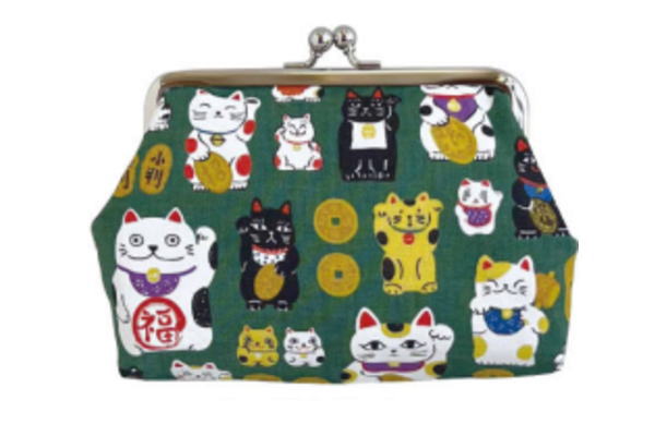 【送料無料】【オリジナル】4寸マチ付きポーチ【グリーン】【緑】【招き猫】【動物】【アニマル】【ポ..