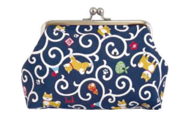 【オリジナル】4寸マチ付きポーチ【紺】【ネイビー】【唐草柴犬】【動物】【アニマル】【ポーチ】【ケース】【小物入れ】【メイク】【化粧】【コスメ】【収納】【雑貨】【グッズ】【かわいい】