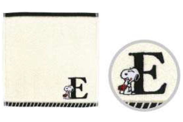 スヌーピー　SNOOPY　ふわふわイニシャルミニタオルE　ピーナッツ　ウッドストック　すぬーぴー　アニメ　キャラクター　タオル　たおる　ハンカチ　ハンドタオル　雑貨　グッズ　かわいい