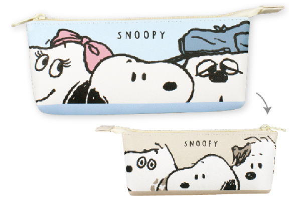 スヌーピー 【スヌーピー】【SNOOPY】スリム3P舟形ポーチ【ブルー×ブラウン】【ピーナッツ】【ウッドストック】【すぬーぴー】【アニメ】【キャラクター】【ポーチ】【ケース】【ペン入れ】【筆箱】【収納】【文房具】【学校】【勉強】【雑貨】【グッズ】【かわいい】