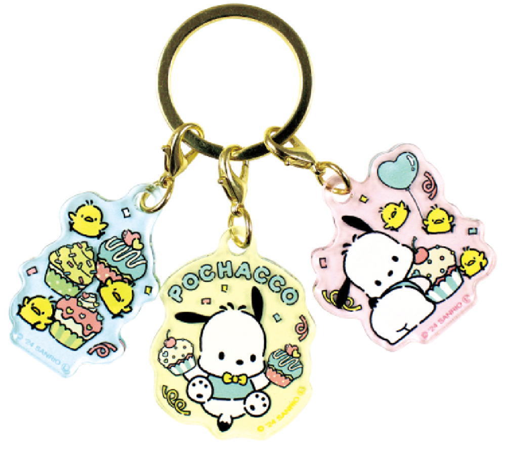 【送料無料】　サンリオキャラクターズ　3チャームキーホルダーカップケーキ　ぽちゃっこパーティ　ポチャッコ　ぽちゃっこ　キーホルダー　キーリング　チャーム　鍵　雑貨　グッズ　かわいい