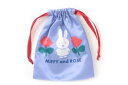 【miffy】【ミッフィー】リボン巾着【ブルー】【青】【ミッフィーアンドローズ】【ディック・ブルーナ】【アニメ】【ポーチ】【ケース】【小物入れ】【収納】【袋】【きんちゃく】【雑貨】【グッズ】【かわいい】