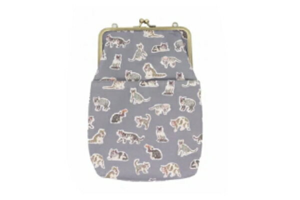 【Ripple×LIBERTY】がま口2WAYショルダーバッグ【グレー】【ネコ】【動物】【アニマル】【かばん】【カバン】【鞄】【斜め掛け】【ポーチ】【ケース】【小物入れ】【アウトドア】【雑貨】【グッズ】【かわいい】