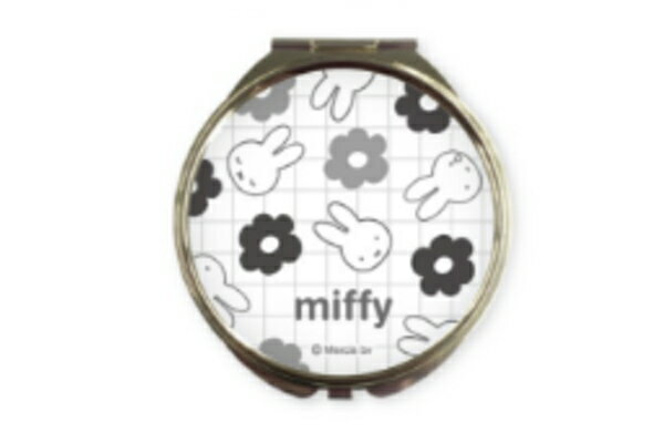 miffy ミッフィー ミラーモノクロ柄 フラワーポップ ウサギ ミッフィーちゃん ディック・ブルーナ アニメ かがみ 鏡 コンパクト 折りたたみ メイク 化...