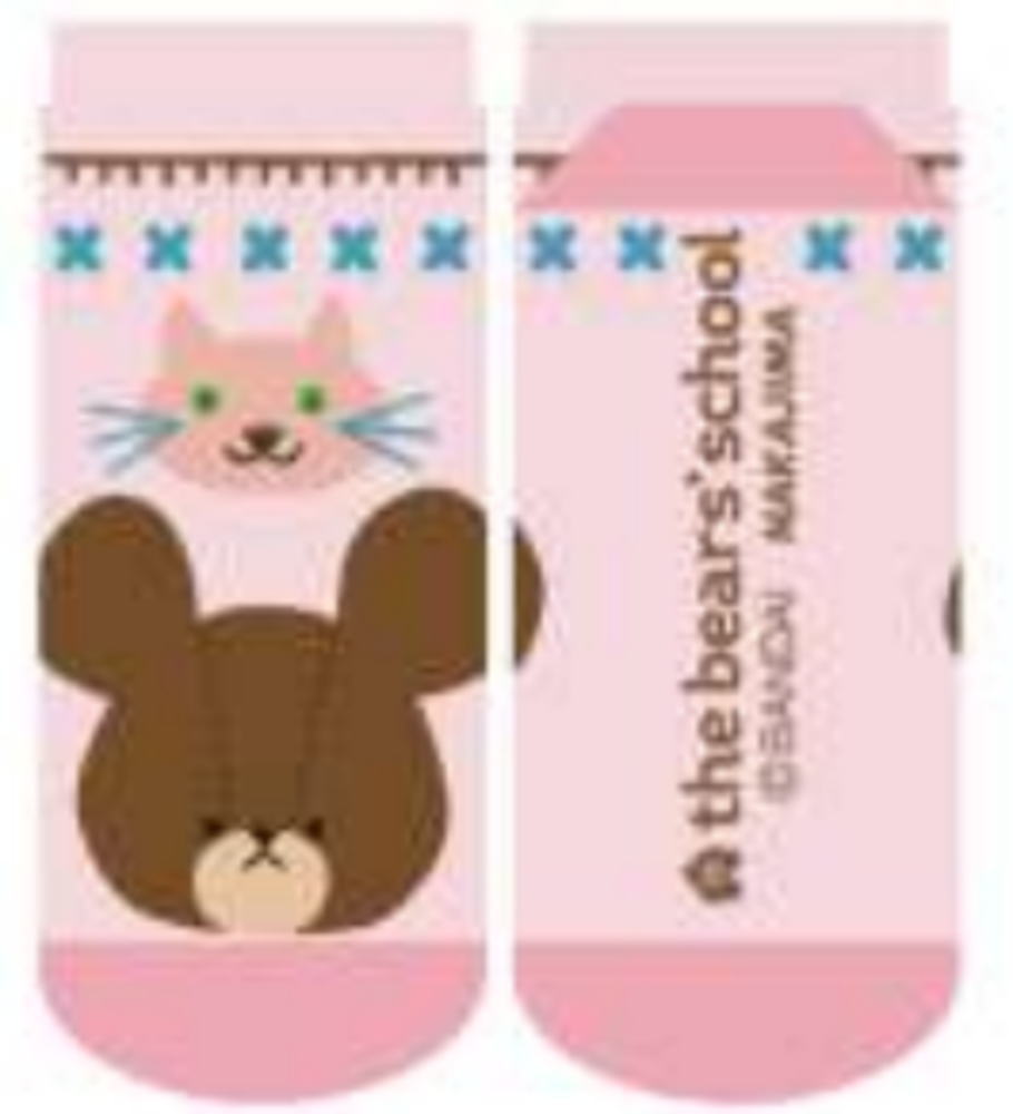 【送料無料】　くまのがっこう　レディースソックスピンク　ジャッキーとねこ　くま　ジャッキー　がっこう　学校　キャラ　絵本　靴下　くつ下　くつした　女性　レディース　ファッション　雑貨　グッズ　かわいいのサムネイル