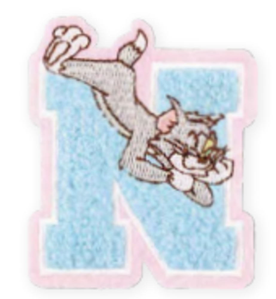 【送料無料】　トムとジェリー　モコモコイニシャル刺繍ステッカーN　トム　アニメ　ステッカー　シール　ワッペン　アイロン　アイロンパッチ　雑貨　グッズ　かわいい