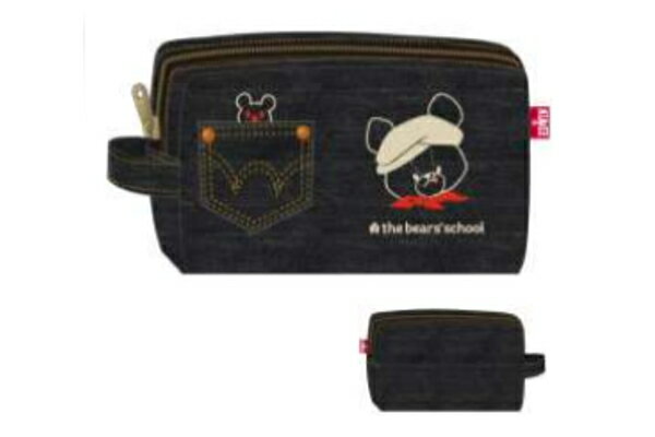 【送料無料】　くまのがっこう×EDWIN　スクエアポーチデニム　コラボ　くま　ジャッキー　がっこう　学校　キャラ　絵本　ポーチ　ケース　小物入れ　メイク　化粧　コスメ　雑貨　グッズ　かわいい