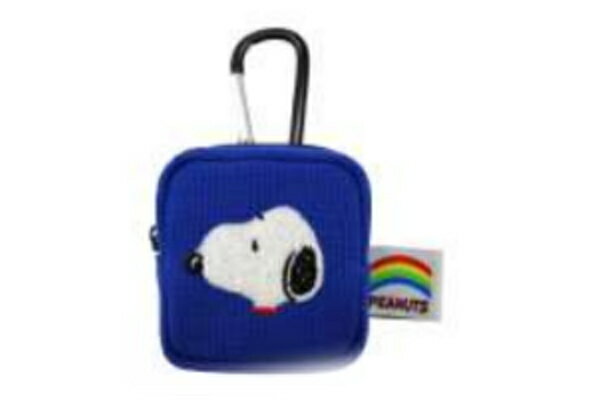 【送料無料】　スヌーピー　SNOOPY　カラビナミニポーチブルー　青　カラフル　ウッドストック　ピーナッツ　推し　推し活　ケース　小物入れ　小銭入れ　コインケース　収納　メイク　化粧　コスメ　雑貨　グッズ　かわいい