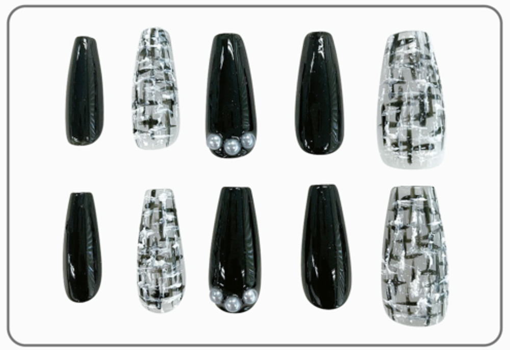 【送料無料】【セット商品】【4個入り】【オリジナル】 ネイルチップ【ツイード】【ロングスクエアタイ..