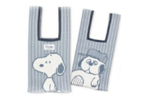 スヌーピー　SNOOPY　ニットミニトートブルー　青　ピーナッツ　ウッドストック　すぬーぴー　かばん　..