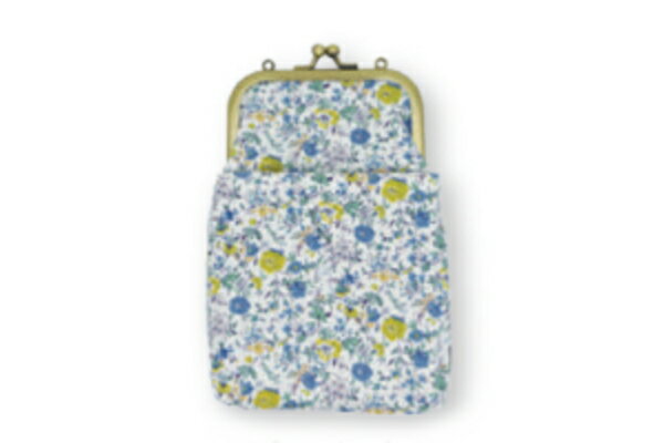 【送料無料】　　Ripple×Uni Textile　がま口2WAYスマホショルダーブルー　青　ポプリ　花柄　ポーチ　..