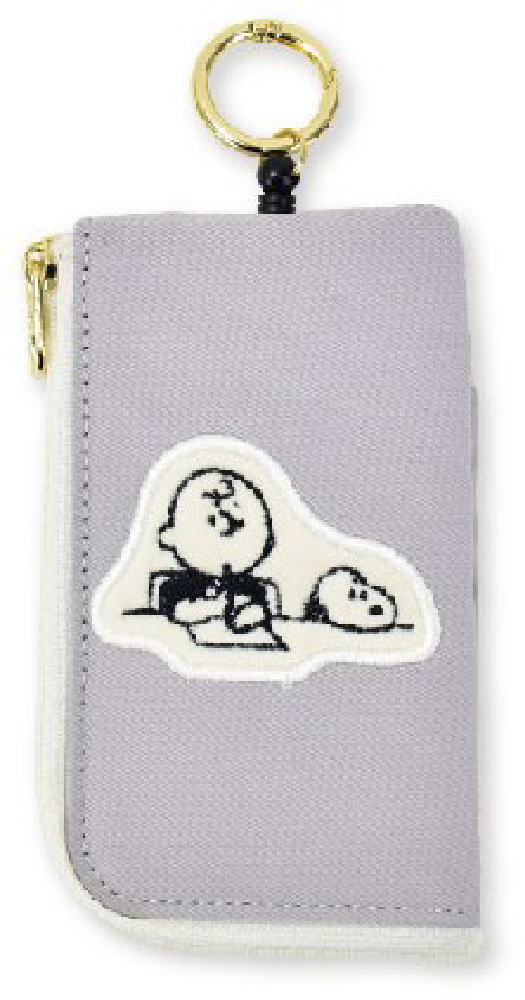 スヌーピー　SNOOPY　キーアンドパスポーチグレー　スヌーピーとチャーリー・ブラウン　アップリケ　ピーナッツ　ウッドストック　ケース　定期入れ　カード入れ　鍵入れ　収納　雑貨　グッズ　かわいい