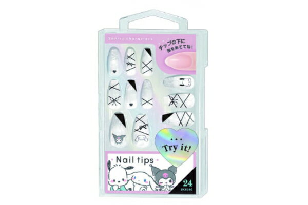 【送料無料】　　サンリオキャラクターズ　ネイルチップブラック　黒　リボンマーブル　バレリーナタイプ　セルフネイル　つけ爪　美容　コスメ　雑貨　グッズ　かわいい