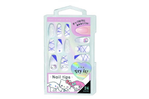 【送料無料】　　サンリオキャラクターズ　ネイルチップパープル　紫　リボンマーブル　バレリーナタイプ　セルフネイル　つけ爪　美容　コスメ　雑貨　グッズ　かわいい