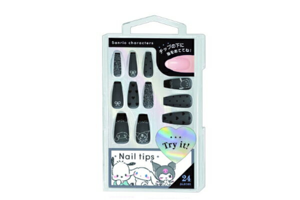 【送料無料】　　サンリオキャラクターズ　ネイルチップブラック　黒　ブラックフレンチ　バレリーナタイプ　セルフネイル　つけ爪　美容　コスメ　雑貨　グッズ　かわいい