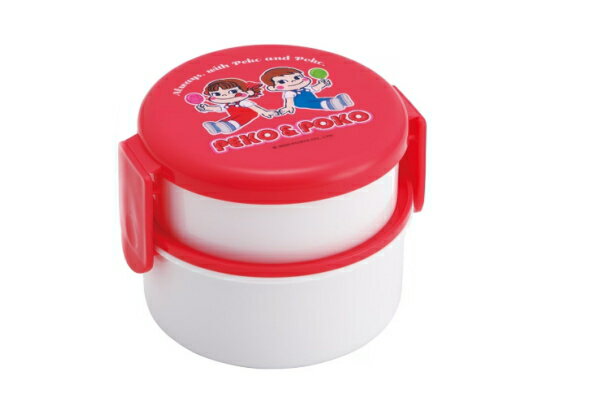 【日本製】　　ペコアンドポコ　抗菌食洗機丸型ランチボックス2段フォーク付おかし　ペコちゃん×ポコち..