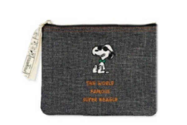 スヌーピー　SNOOPY　フラットポーチブラック　黒　ボウタイ　ジョー・クール　ウッドストック　ピーナ..