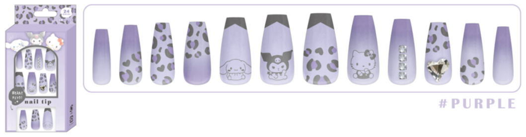 【送料無料】　サンリオキャラクターズ　ネイルチップパープル　紫　ロングスクエアタイプ　セルフネイ..